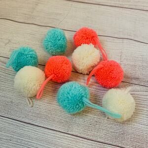 Yarn Pom Pom Poufs Set of 9 DIY with Hanging Loops Garland Craft Blue White Pink